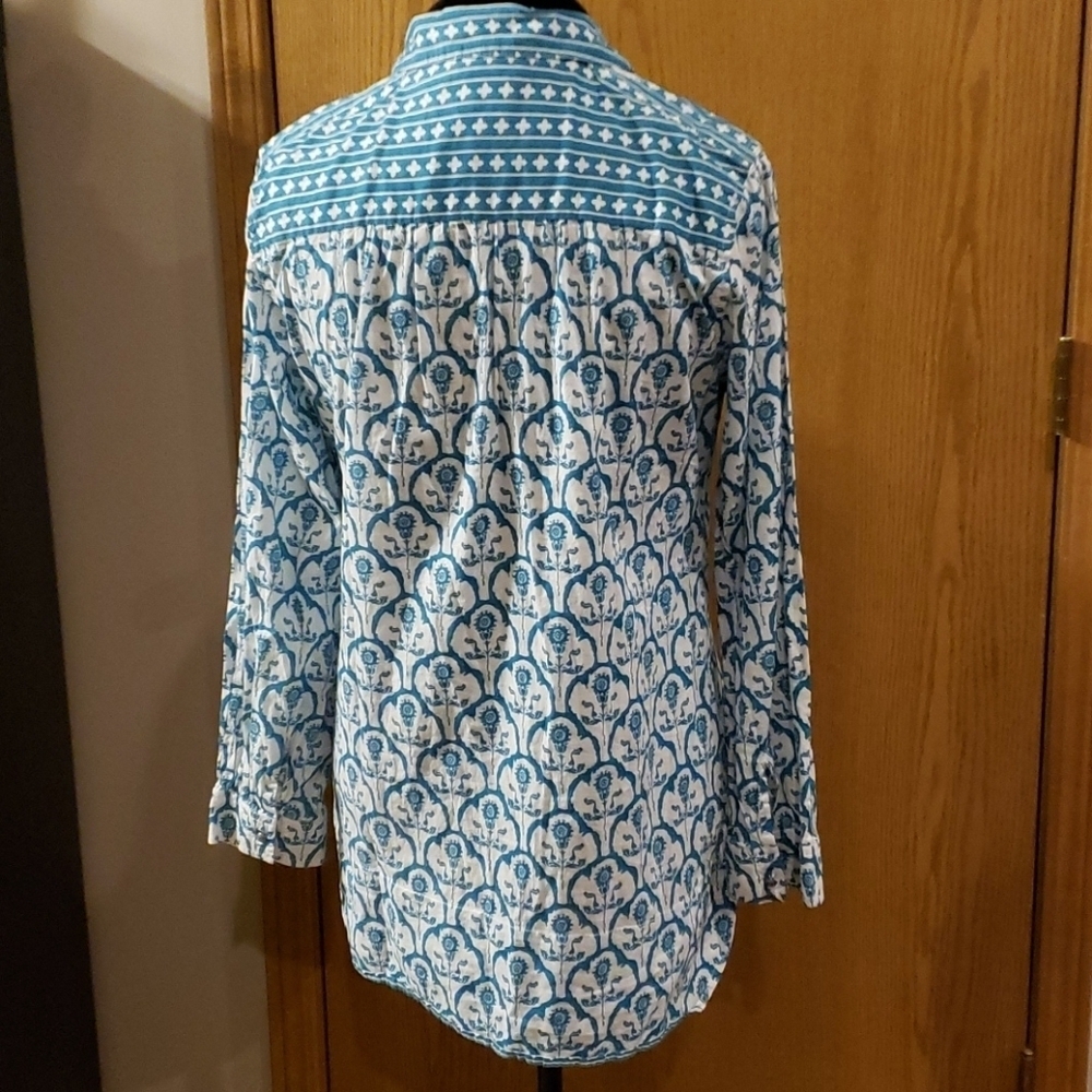 Soft surroundings long sleeve top turquoise white - Picture 4 of 6